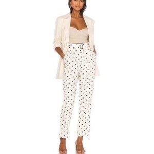 Tularosa Zuri Ivory Black Embroidered Polka Dot Linen Blend Pants Size Small